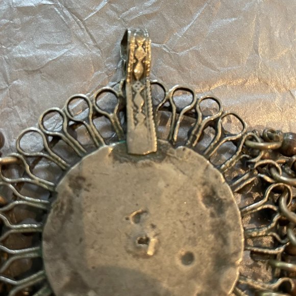 Rare vintage Afghani large necklace pendant with beads +glass stone - Picture 7 of 8